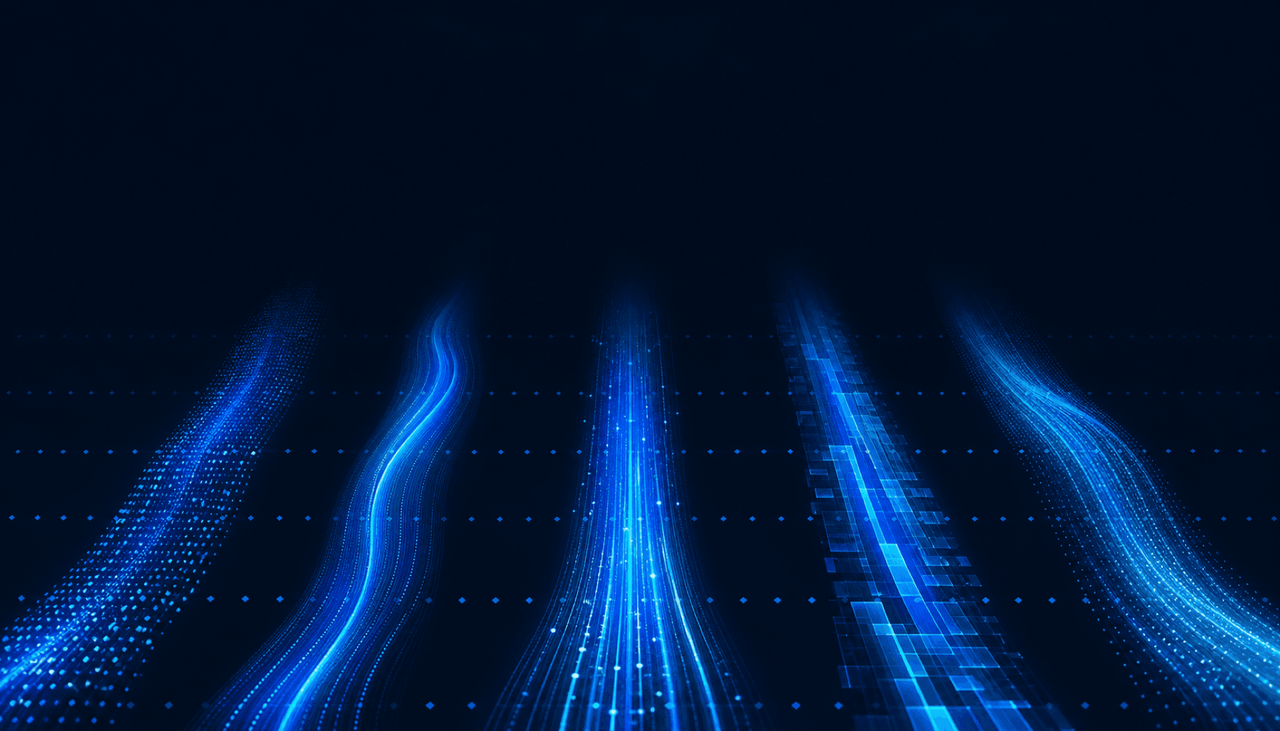 FDX Navyを背景に、Transform BlueとSignal Cyanの粒子ネットワークが流れる抽象ビジュアル