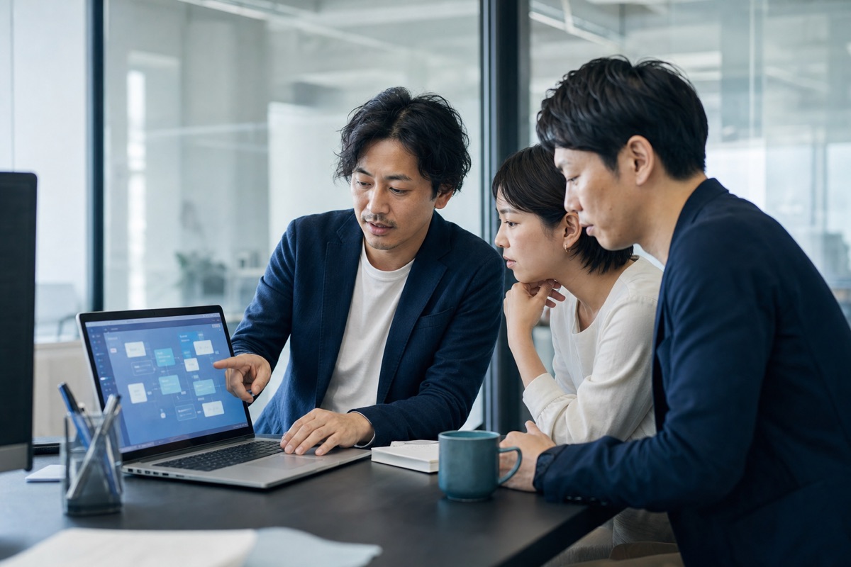 FDEと社員が一緒にワークフローを実装する様子
